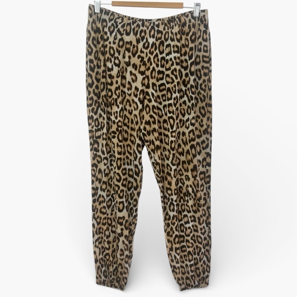 Soma + Chico’s Leopard Print Jogger Pants Women’s M Elastic Waist Rayon Stretch